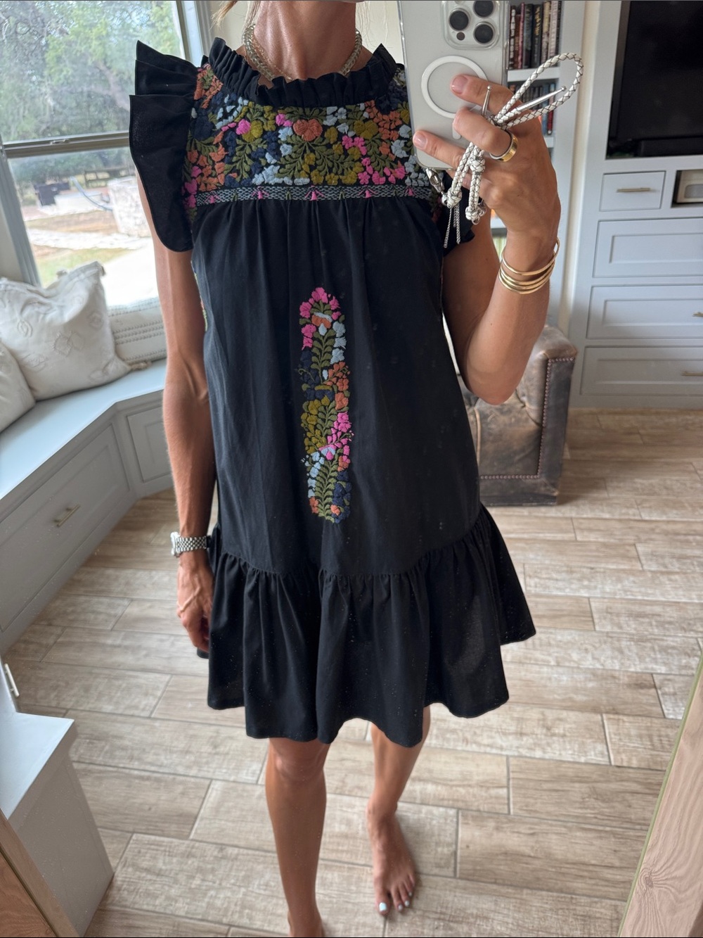 Mi Golondrina Black Floral Embroidered Midi Dress